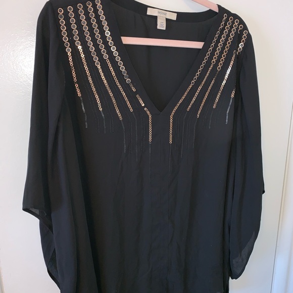 Sejour Tops - SEJOUR Black Sheer Decorated V-Neck Size 14W